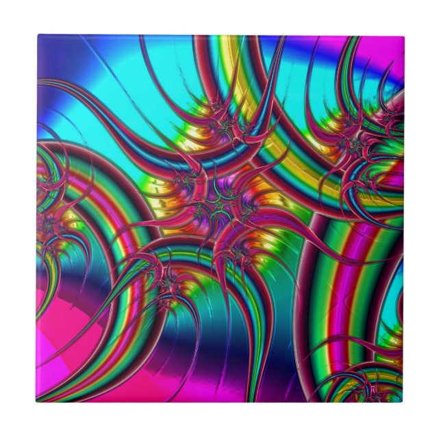 Azulejo De Cerámica Fractal de neón (Frente)