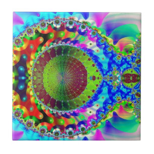 Azulejo De Cerámica Fractal de neón psicodélico