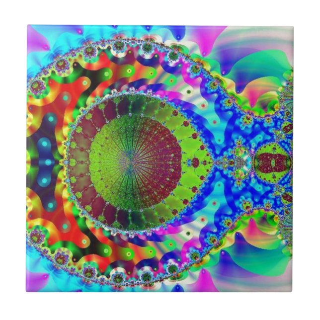 Azulejo De Cerámica Fractal de neón psicodélico (Frente)