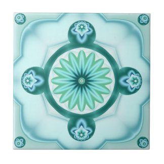 Azulejo De Cerámica Fractal geométrico en mosaico Verde azulado de bañ