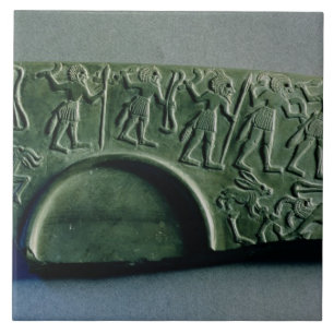 Azulejo De Cerámica Fragmento de una paleta con una escena de la caza,