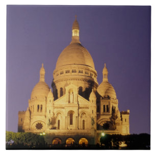 Azulejo De Cerámica Francia, París, Sacré-Coeur al anochecer.