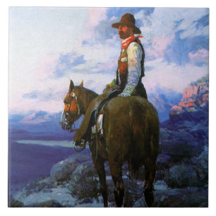 Azulejo De Cerámica Frank Tenney Johnson Arte Occidental  "El Abigeo"