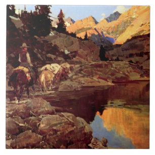 Azulejo De Cerámica Frank Tenney Johnson Arte Occidental "Lago de Mont