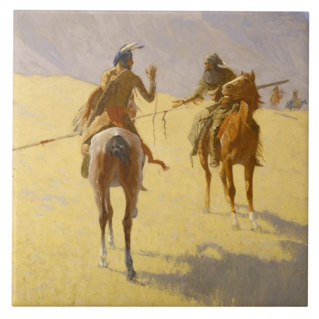 Azulejo De Cerámica Frederic Remington Western Art "The Parley" (Frente)