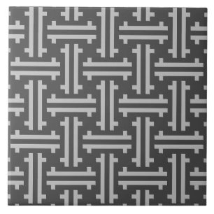 Azulejo De Cerámica Fret chino Art Deco, plateado y gris gráfico