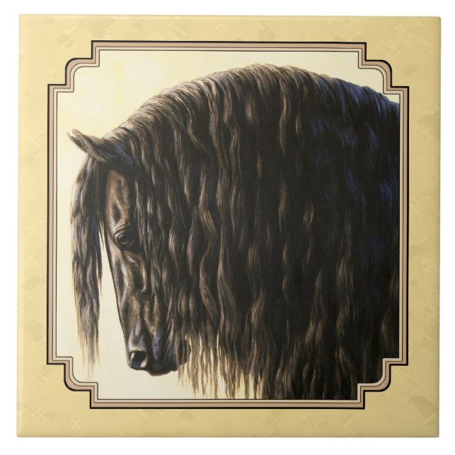 Azulejo De Cerámica Friesian Draft Horse Yellow (Frente)