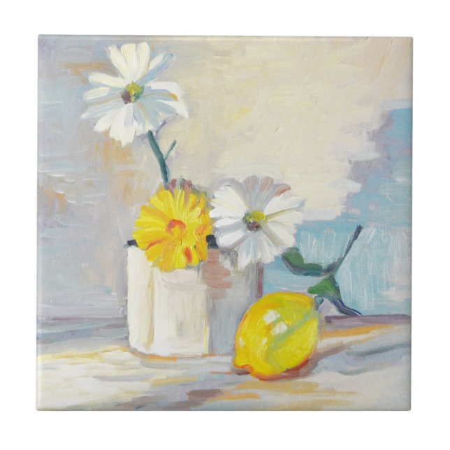 Azulejo De Cerámica Fruta cítrica y lino (Frente)