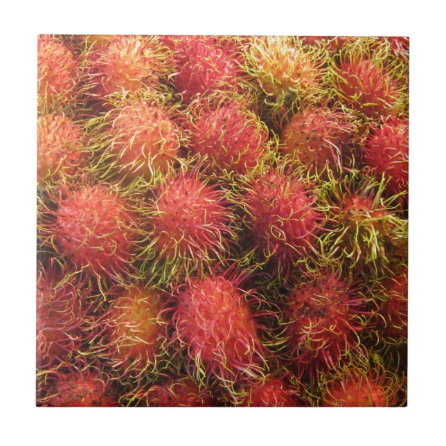 Azulejo De Cerámica Fruta tropical de Rambutan (Frente)