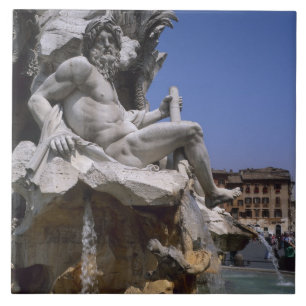 Azulejo De Cerámica Fuente de los Cuatro Ríos, Piazza Navona, Roma,