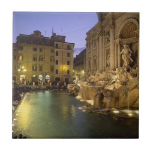 Azulejo De Cerámica Fuente de Trevi de noche, Roma, Lacio, Italia