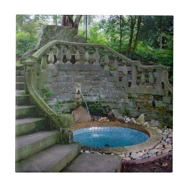 Azulejo De Cerámica Fuente del jardín azul (Frente)