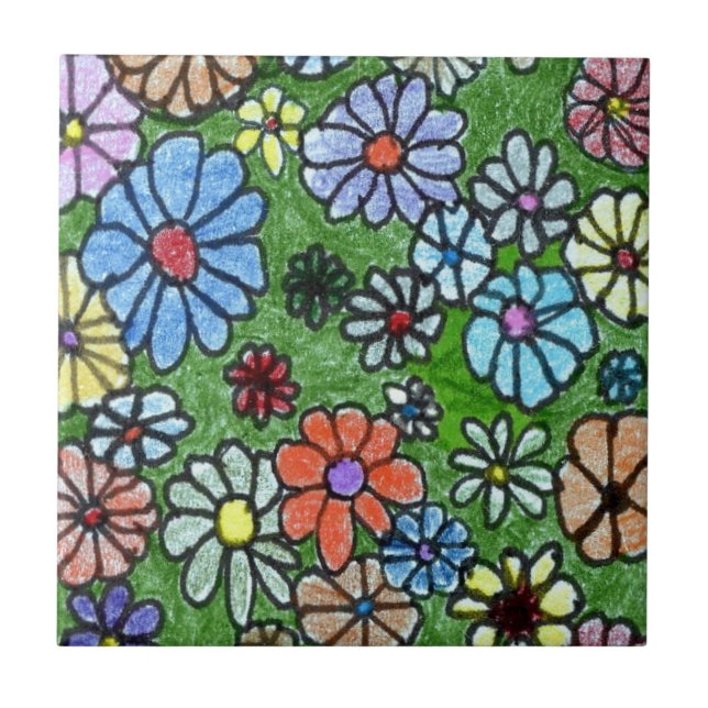 Azulejo De Cerámica "Fun Floral #2" Cocina Jardín Tile Cerámico (Frente)
