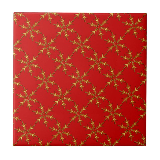 Azulejo De Cerámica Fun Golden Snowflake Pattern (Frente)
