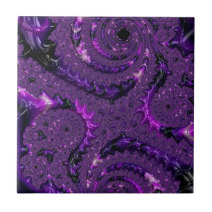 Azulejo De Cerámica Funky Bold Boho Púrpura Digital Abstracto Fractal