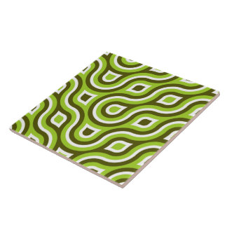 Azulejo De Cerámica Funky Círculo Salvaje Patrón Retro Círculo Lime Bl