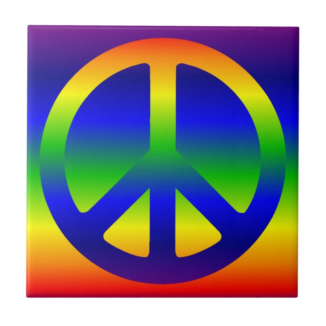 Azulejo De Cerámica Funky Rainbow Peace Symbol (Frente)
