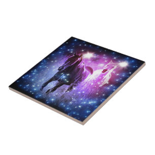 Azulejo De Cerámica Galaxia romántica estrellas moradas azules galopan
