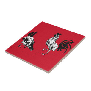 Azulejo De Cerámica Gallina y gallo