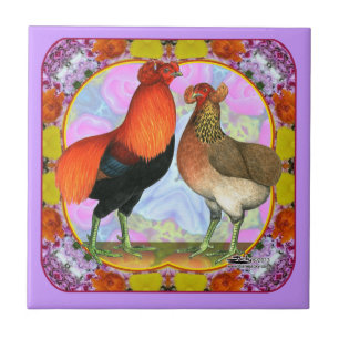 Azulejo De Cerámica Gallinas Araucanas Art Nouveau