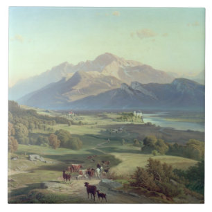 Azulejo De Cerámica Ganadero a caballo con su ganado en un Mountaino