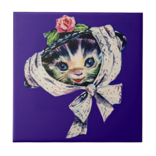 Azulejo De Cerámica gatito adorable en un gorra gatito