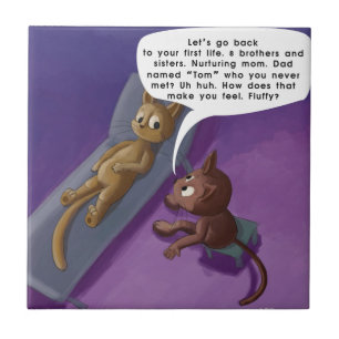 Azulejo De Cerámica Gatito Esponjoso en Terapia Caricatura Divertida d