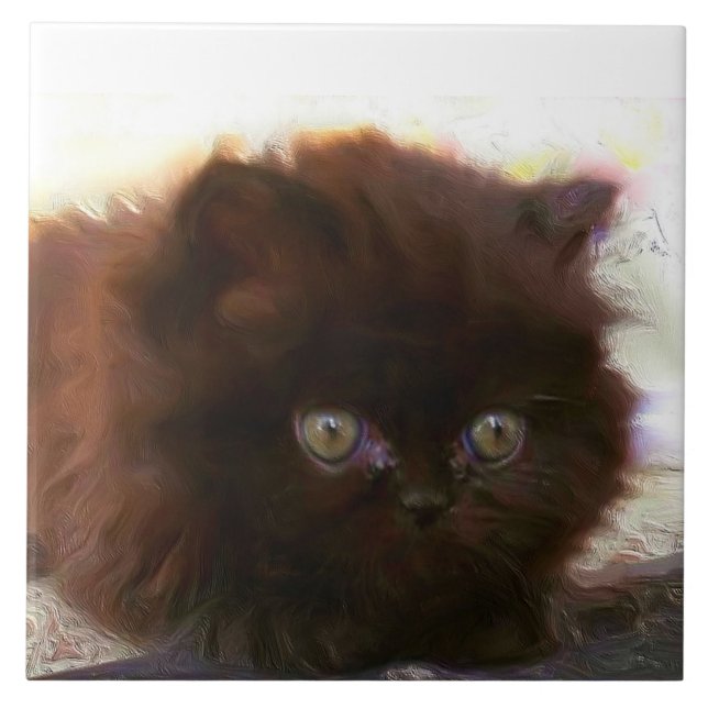 Azulejo De Cerámica Gatito persa negro (Frente)