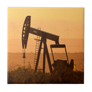 Azulejo De Cerámica Gato de Bombeo Extrayendo Petróleo en West Texas,