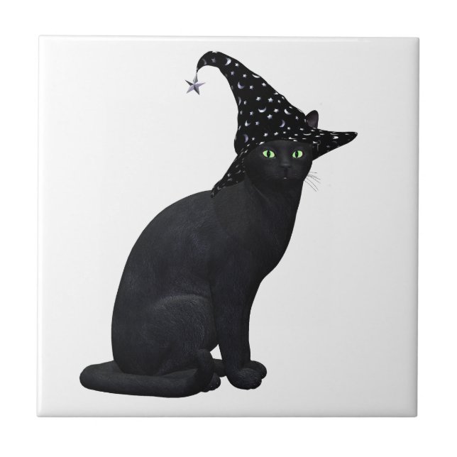 Azulejo De Cerámica Gato de bruja negra (Frente)