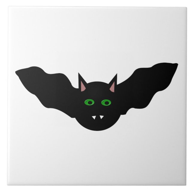 Azulejo De Cerámica Gato de vampiro frente a Bat Halloween Tile (Frente)
