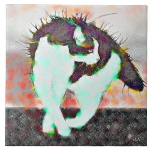 Azulejo De Cerámica Gato en un tejado caliente de la lata