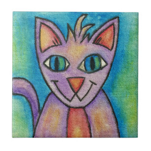 Azulejo De Cerámica Gato gatito rosa púrpura