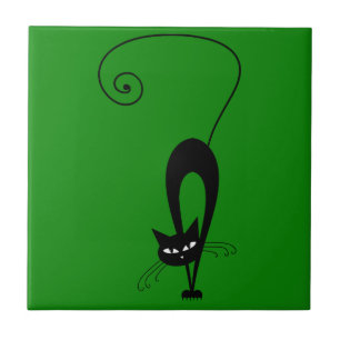 Azulejo De Cerámica Gato negro divertido peculiar felino