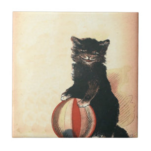 Azulejo De Cerámica Gato negro vintage de HALLOWEEN