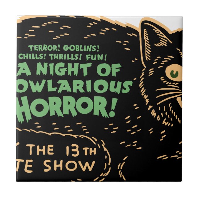 Azulejo De Cerámica Gato negro vintage de Halloween (Frente)