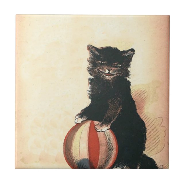 Azulejo De Cerámica Gato negro Vintage HALLOWEEN (Frente)