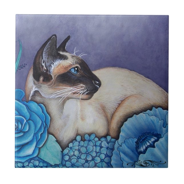 Azulejo De Cerámica Gato siamés de punto de chocolate (Frente)