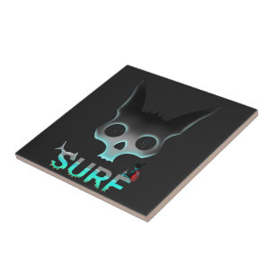 Azulejo De Cerámica Gato Skull Graffiti Surf