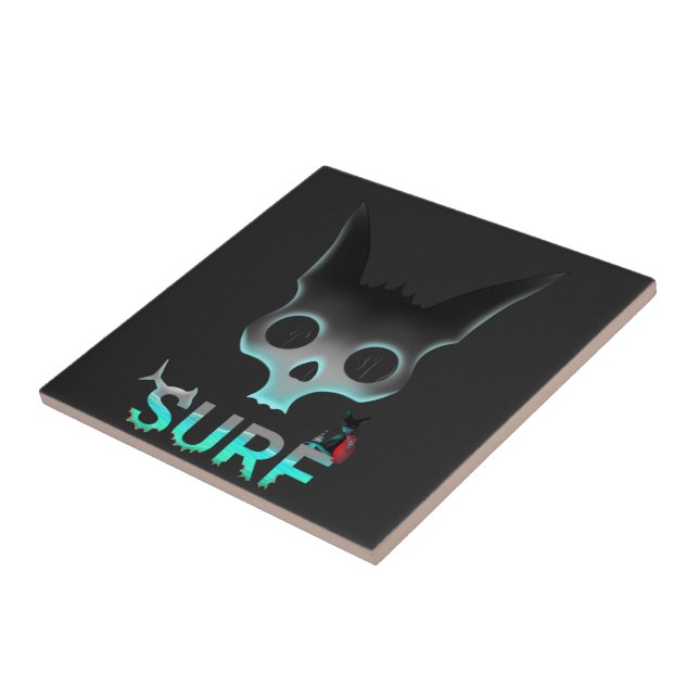 Azulejo De Cerámica Gato Skull Graffiti Surf (Lado)