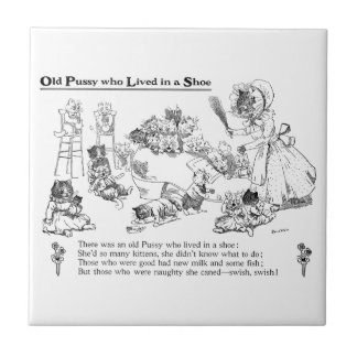 Azulejo De Cerámica Gato viejo de Louis Wain en poesía infantil del