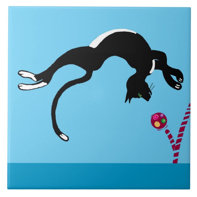 Azulejo De Cerámica gato y bola (Frente)