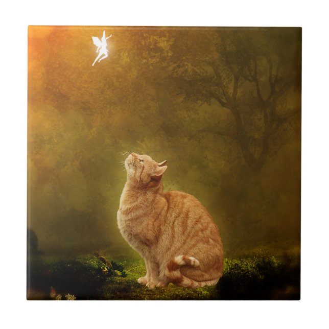 Azulejo De Cerámica Gato y hada (Frente)