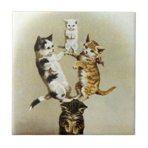 Azulejo De Cerámica Gatos Gatitos Victorianos Lindos Antiguos, Humor