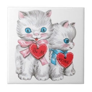Azulejo De Cerámica Gatos retro del día de San Valentín, gatitos vinta
