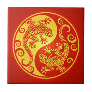 Azulejo De Cerámica Geckos rojos y amarillos de Yin Yang