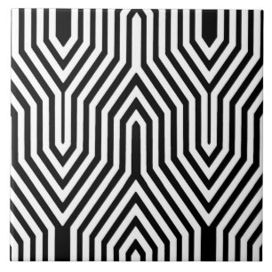 Azulejo De Cerámica Geométrica Art Deco - blanco y negro