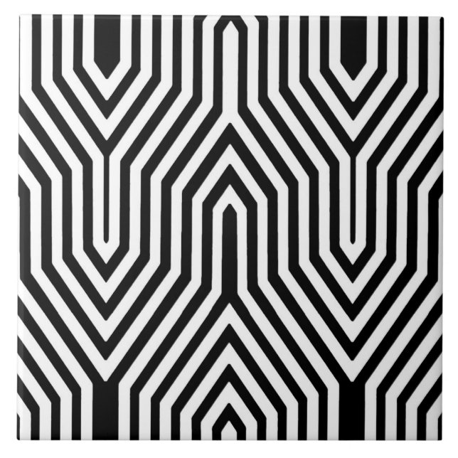 Azulejo De Cerámica Geométrica Art Deco - blanco y negro (Frente)
