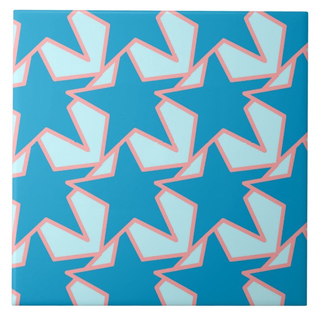 Azulejo De Cerámica Geométrico de estrella moderna - azul ceruleano y  (Frente)