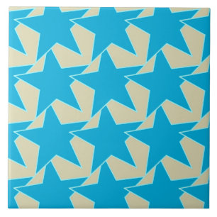 Azulejo De Cerámica Geométrico de estrella moderna - azul ceruleño y b